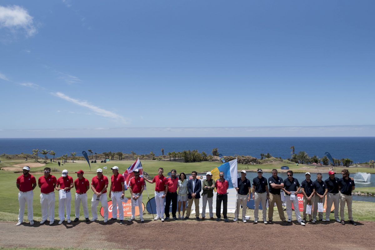 Los equipos de la Ryder Cup Canarias-Gran Bretaña.