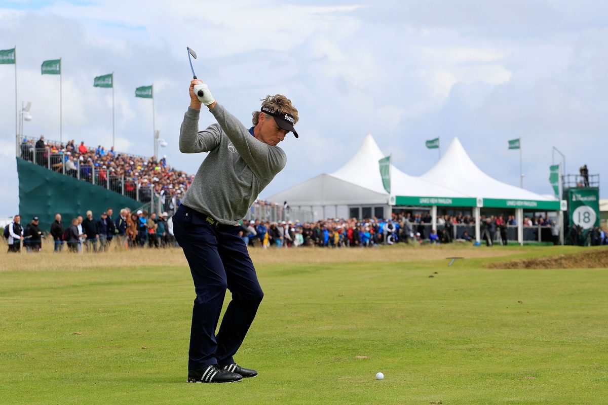 Bernhard Langer of Germany in action during the final round of the Senior Open Championship at Royal Porthcawl Golf Club on July 30, 2017 in Bridgend, Wales. (Photo by Phil Inglis/Getty Images)