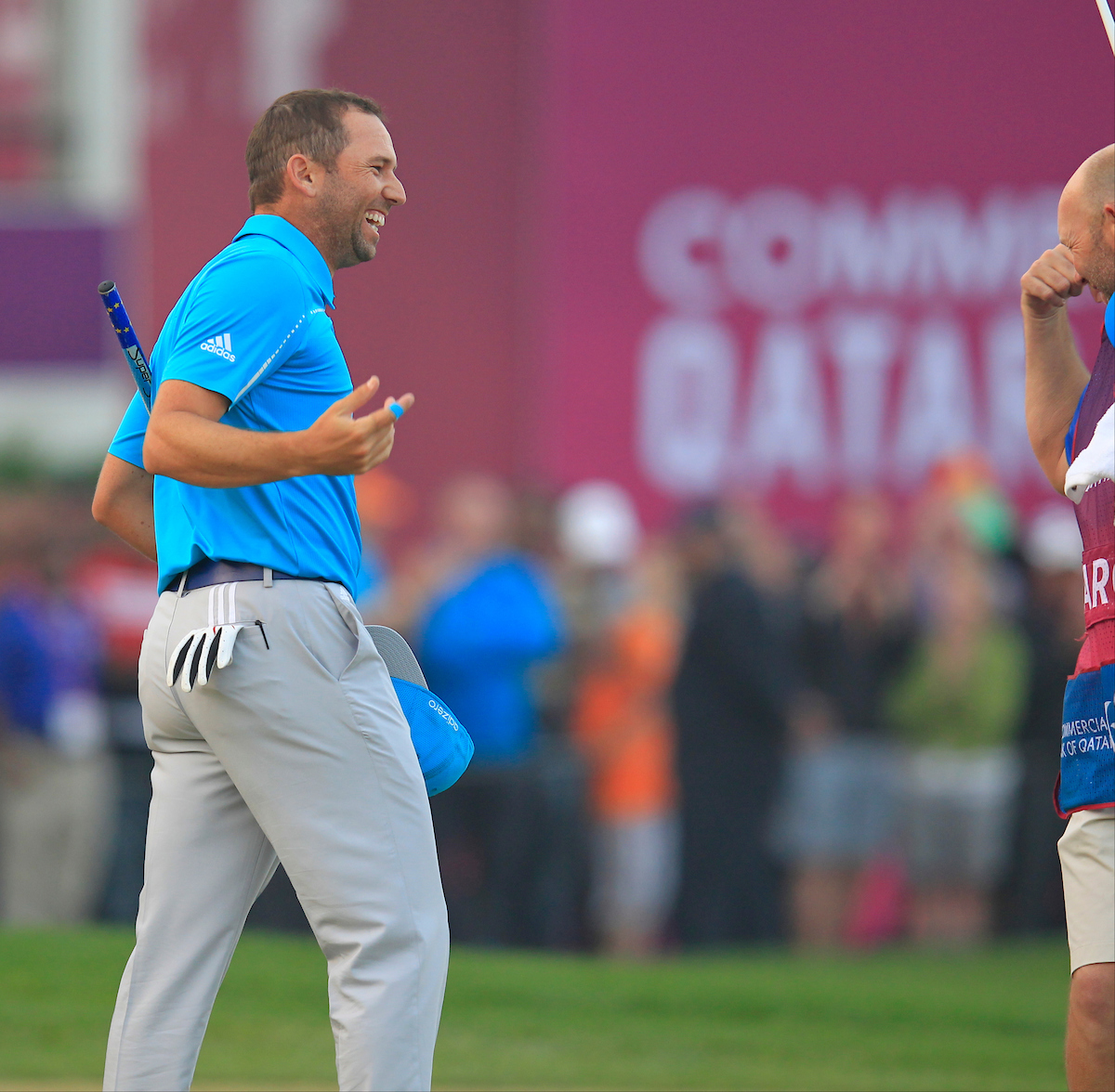 Sergio García celebra su triunfo en el Commercial Bank Qatar Masters 2014. © Golffile | Eoin Clarke 