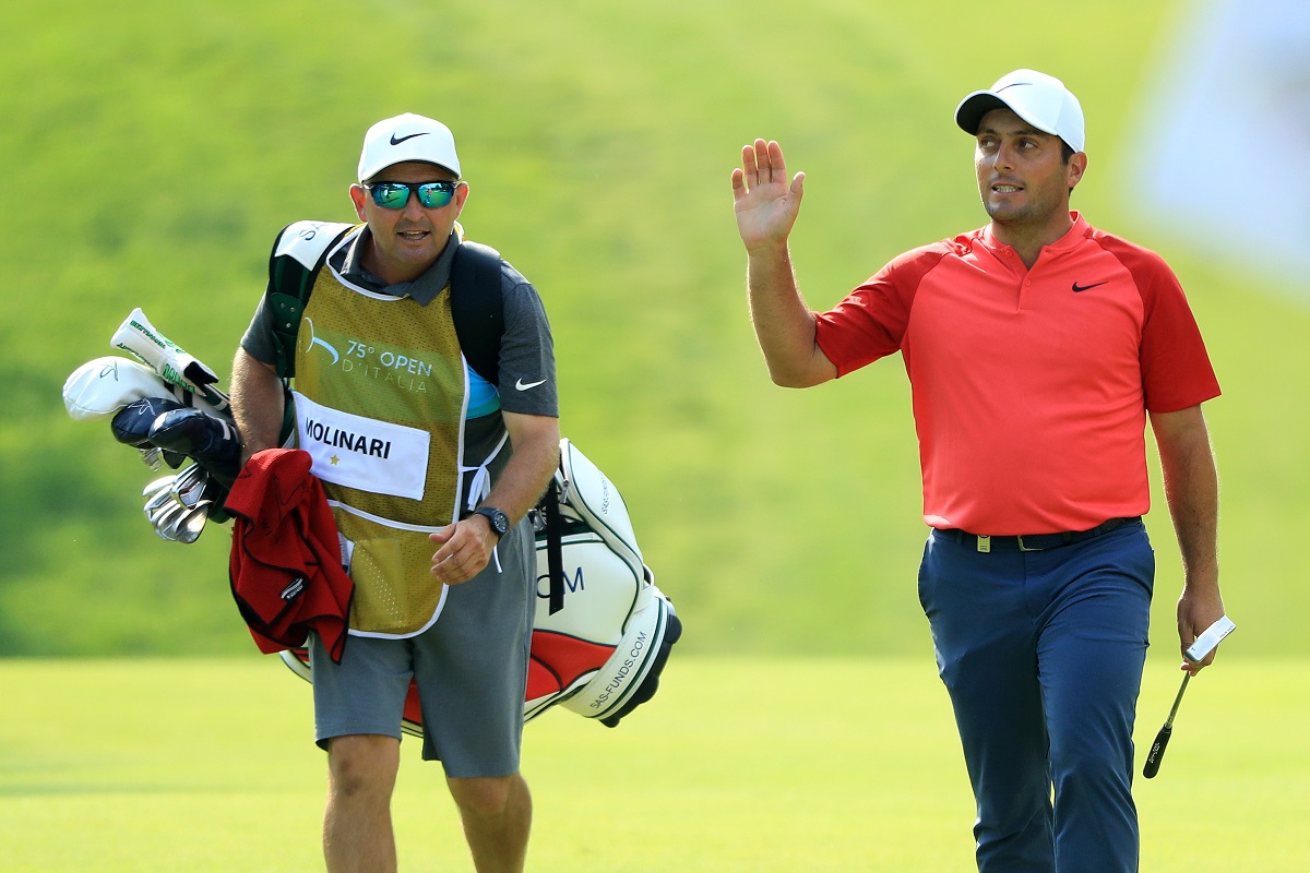 Francesco Molinari of Italy acknowledges the crowd after putting a birdie on the 18th hole during day three of the Italian Open on June 2, 2018 in Brescia, Italy.  (Photo by Andrew Redington/Getty Images)