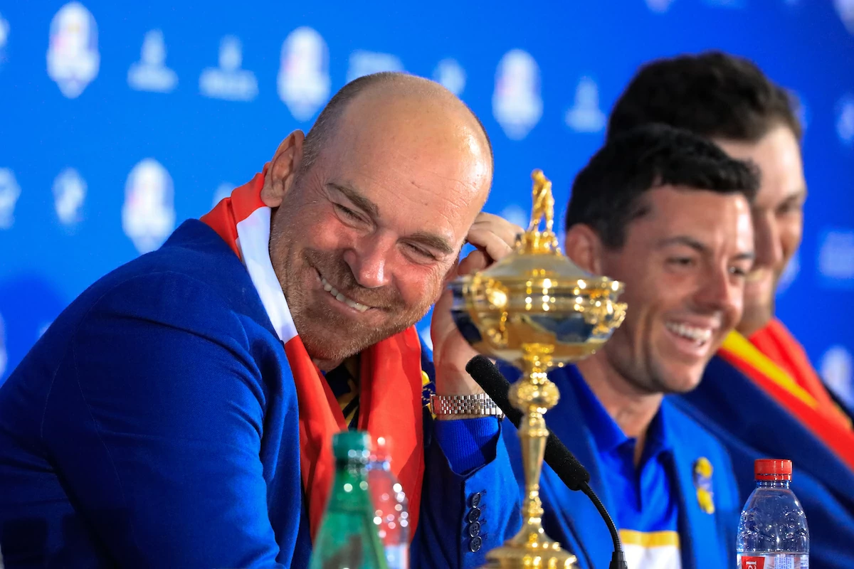 Thomas Bjorn en la rueda de prensa tras el triunfo del equipo europeo europeo en la Ryder Cup 2018. © Golffile | Phil Inglis