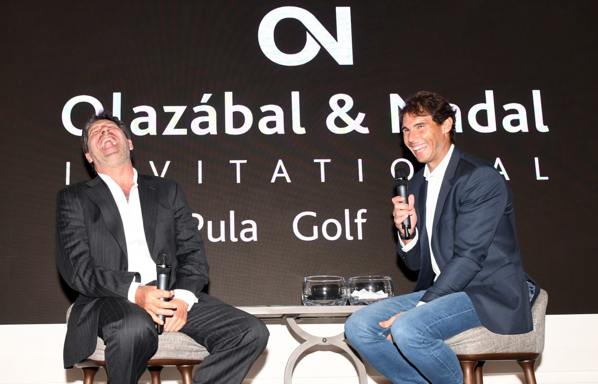 José María Olazábal y Rafael Nadal en la inauguración del torneo solidario en Pula Golf Resort. © Luis Corralo