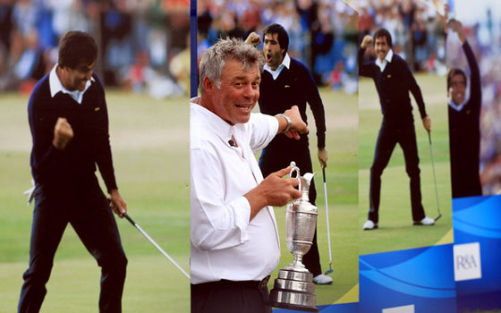 Clarke posa ayer junto a las fotografías de Seve Ballesteros en Royal St. Goerge's.