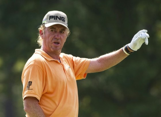 Miguel Ángel Jiménez, hoy durante su vuelta en el PGA Championship.