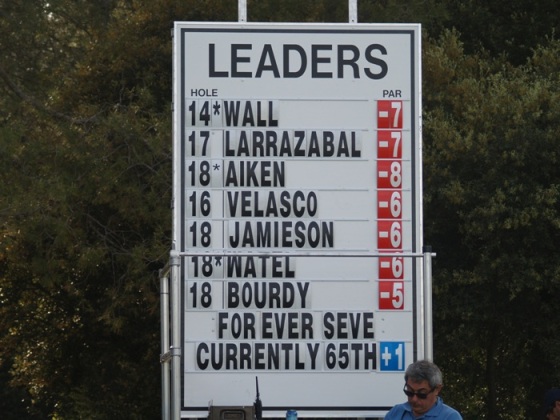 Este es el leaderboard del hoyo 17 de El Prat donde se podía leer el mensaje de apoyo a Seve.