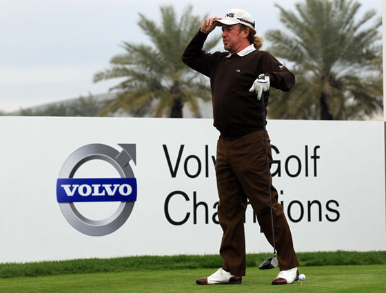 Miguel Ángel Jiménez, hoy durante el Pro-Am disputado en Bahrain.