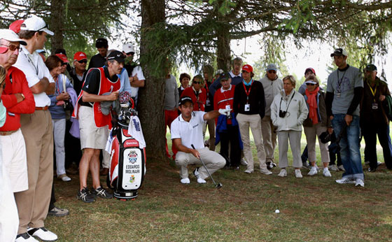 Edoardo Molinari, hoy en el hoyo 14 de Crans-Sur-Sierre, en Suiza.