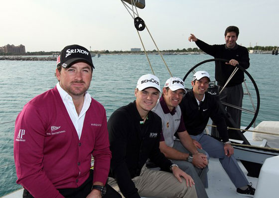 Olazábal dirigirá una potente escuadra europea. En la imagen posa junto a McDowell, Kaymer, Westwood y Casey.