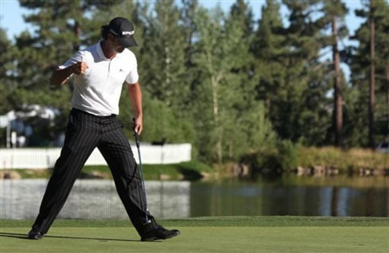 Scott Piercy celebra uno de los birdies que consiguió ayer durante su última jornada en Reno.
