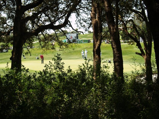 Imagen del green del hoyo 9 de Pula, el auténtico monstruo del campo en el día de hoy.