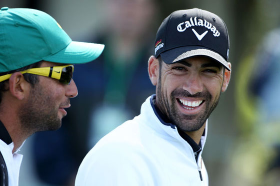Álvaro Quirós sonríe durante su vuelta de prácticas de ayer en el Masters de Augusta.