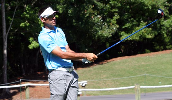 Álvaro Quirós pega el driver hoy en el tee del difícil hoyo 7.