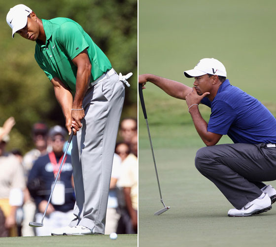 A la izquierda, Tiger con el putter que utilizó ayer; a la derecha, su putter habitual.