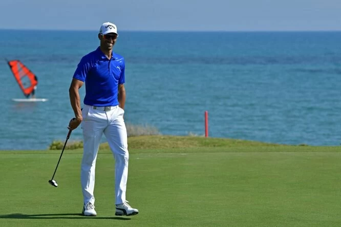 Alvaro Quiros walks on the 15th green during the second round of The Rocco Forte Open at The Verdura Golf and Spa Resort. © Getty Images | Stuart Franklin