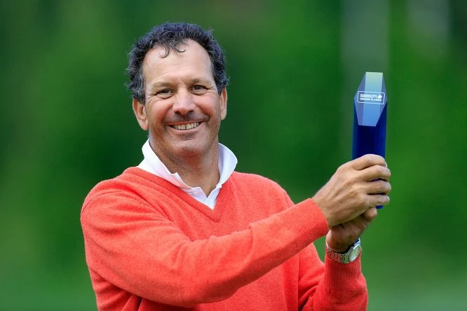 Santiago Luna of Spain poses with the trophy after the final round of the European Tour Properties Senior Classic played at Linna Golf on June 23, 2017 in Harviala Hameenlinna, Finland. (Photo by Phil Inglis/Getty Images)