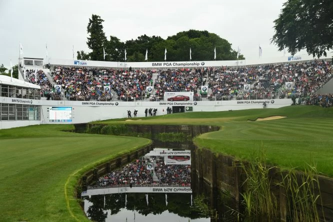 A general view of the 18th green during day four of the BMW PGA Championship at Wentworth on May 28, 2017 in Virginia Water, England. (Photo by Ross Kinnaird/Getty Images)