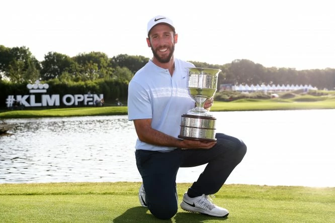 Romain Wattel of France poses with the trophy after winning on Day Four of the KLM Open at The Dutch on September 17, 2017 in Spijk, Netherlands. (Photo by Dean Mouhtaropoulos/Getty Images)