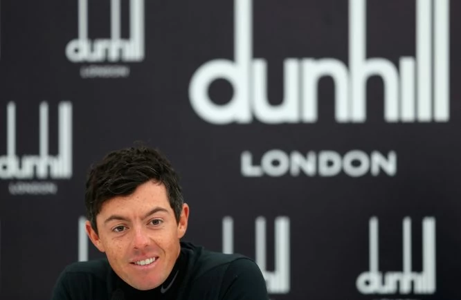 Rory McIlroy of Northern Ireland speaks in a press conference during practice prior to the 2017 Alfred Dunhill Links Championship at The Old Course on October 4, 2017 in St Andrews, Scotland. (Photo by Richard Heathcote/Getty Images)