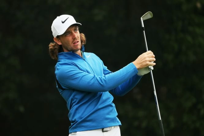 Tommy Fleetwood of England plays his shot from the fourth tee during the final round of the WGC - HSBC Champions at Sheshan International Golf Club on October 29, 2017 in Shanghai, China. (Photo by Andrew Redington/Getty Images)