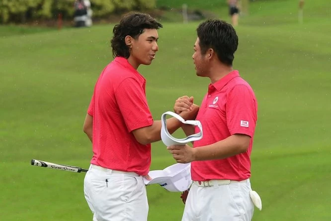 Green e Ikeda en los foursomes en Glenmarie Golf. © Twitter EurAsia Cup