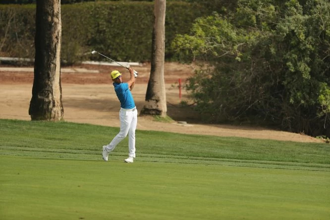 Rafa Cabrera Bello hoy en el hoyo 9 del Emirates Golf Club. © Golffile | Fran Caffrey