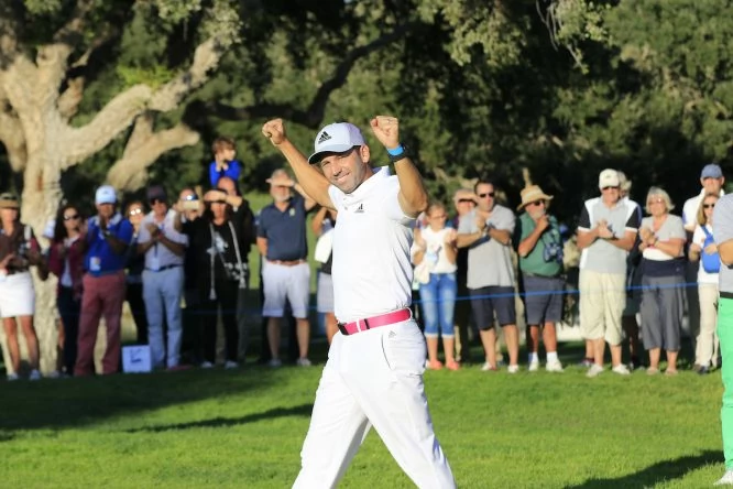Sergio García celebrando su triunfo en el Andalucía Valderrama Masters 2017. © Golffile | Eoin Clark