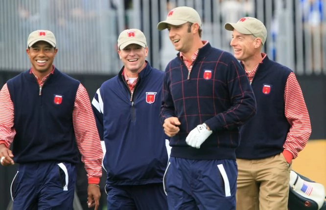 Tiger Woods, junto a Stricker, Furyk y Dustin Johnson en la Ryder de 2010. Volverán a coincidir en 2018. © Golffile