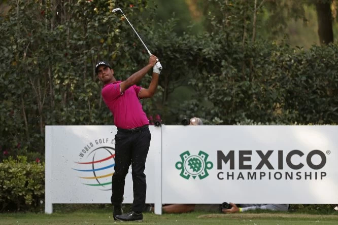 Shubhankar Sharma of India plays his shot from the 17th teeduring the third round of World Golf Championships-Mexico Championship at Club de Golf Chapultepec on March 3, 2018 in Mexico City, Mexico. (Photo by Rob Carr/Getty Images)