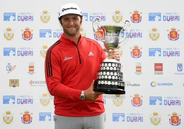 Jon Rahm of Spain poses with the trophy after winning the Open de Espana Day Four of the Open de Espana at Centro Nacional de Golf on April 15, 2018 in Madrid, Spain. (Photo by Ross Kinnaird/Getty Images)