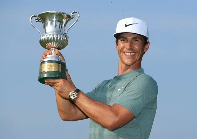 Thorbjorn Olesen of Denmark poses with the Italian Open trophy after victory in the competition during the final round of the Italian Open at Gardagolf Country Club on June 3, 2018 in Brescia, Italy. (Photo by Andrew Redington/Getty Images)
