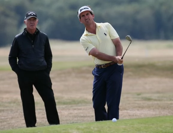 Gonzalo Fernández Castaño trabajando con Pete Cowan este miércoles en el Gullane Golf Club. © Golffile | David Lloyd