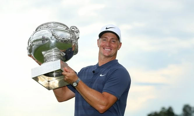 Alex Noren of Sweden celebrates with the trophy after winning the HNA Open de France at Le Golf National on July 1, 2018 in Paris, France. (Photo by Warren Little/Getty Images)
