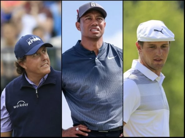 Phil Mickelson, Tiger Woods y Bryson DeChambeau. © Golffile