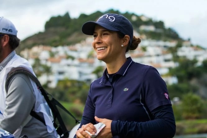 Azahara Muñoz sonríe durante la tercera ronda del Open de España. © Tristan Jones