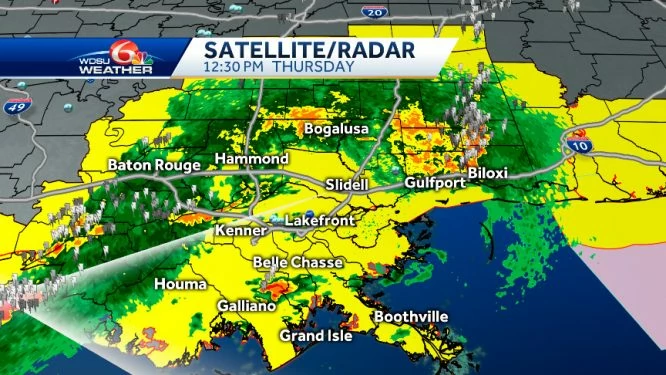 Imagen del radar con las tormentas llegando al TPC Louisiana