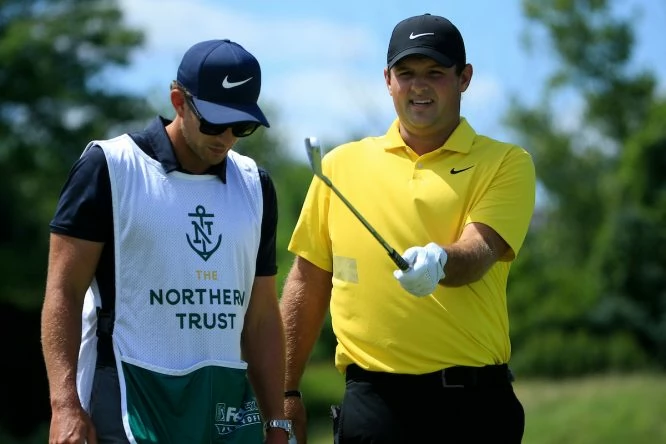 Patrick Reed, líder del Northern Trust, durante la tercera ronda en Liberty National Golf Club. © Golffile | Phil Inglis