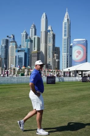 Lee Westwood hoy martes en el Emirates Golf Club. © Golffile | Thos Caffrey