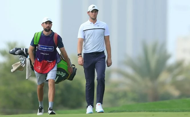 Thomas Pieters durante la primera ronda en Dubai. © Golffile | Oisin Keniry