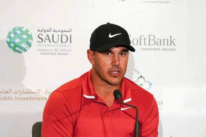 Brooks Koepka hoy martes durante la rueda de prensa en el Saudi International. © Golffile | Thos Caffrey
