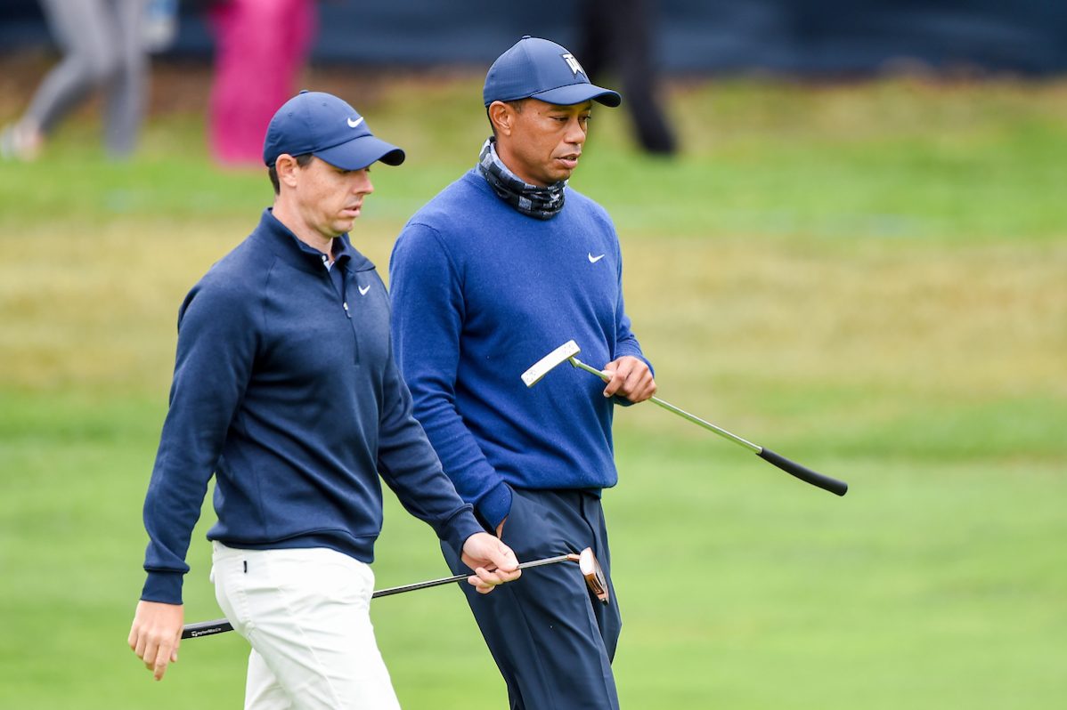 Rory McIlroy y Tiger Woods en la primera ronda en Harding Park. © Golffile | Ken Murray