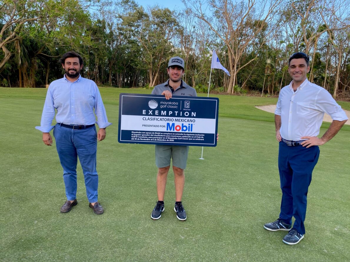 Borja Escalada, CEO de RLH Properties, Armando Favela y Joe Mazzeo, director del Mayakoba Golf Classic.