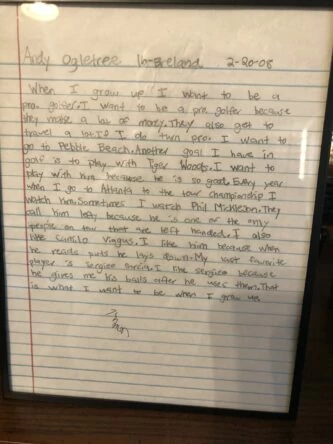 Carta de Andy Ogletree en 2008, con 10 años de edad
