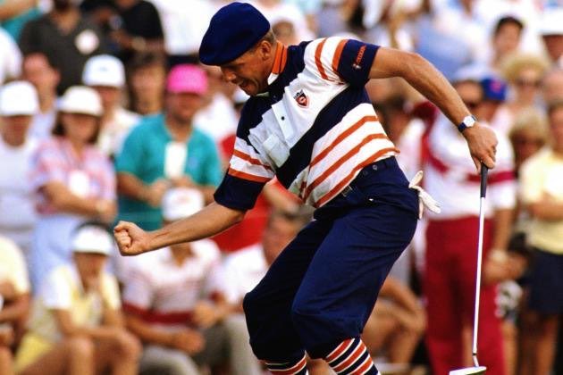 Payne Stewart celebrando su victoria en el PGA Championship de 1989. 