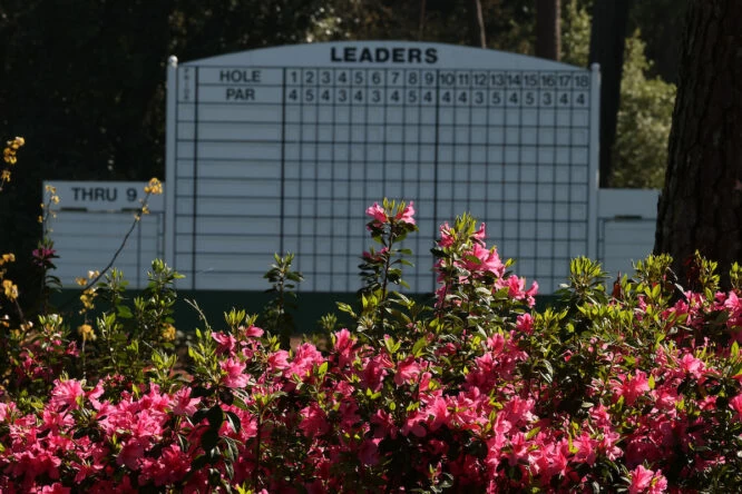 Masters scoreboard on 10 during practice on Tuesday at The Masters , Augusta National, Augusta, Georgia, USA. © Golffile | Scott Halleran
