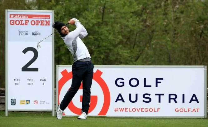Alejandro Cañizares of Spain on the 2nd tee during the second round of the Austrian Golf Open at Diamond Country Club on April 16, 2021 in Atzenbrugg, Austria. (Photo by Andrew Redington/Getty Images)