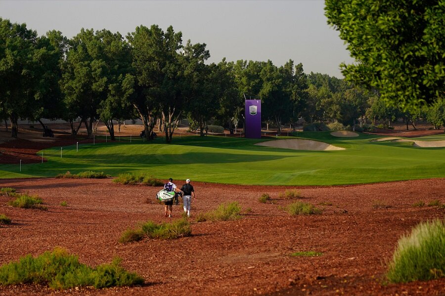 Hoyo 1 del Earth Course de Jumeirah Golf Estates durante la Final de Dubai 2021. © Golffile | Thos Caffrey