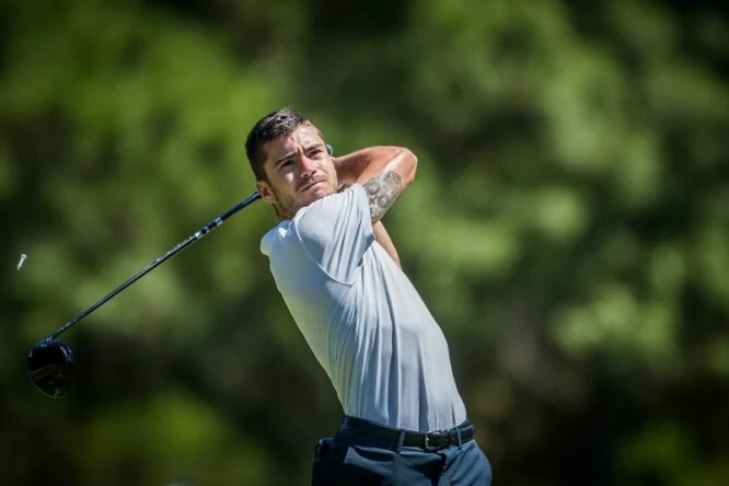Iván Cantero Gutiérrez on 2nd tee during round 1 of the Bain's Whisky Cape Town Open at Royal Cape Golf Club and Rondebosch Golf Club on February 17, 2022 in Cape Town, South Africa. (Photo by Tyrone Winfield/Gallo Images)