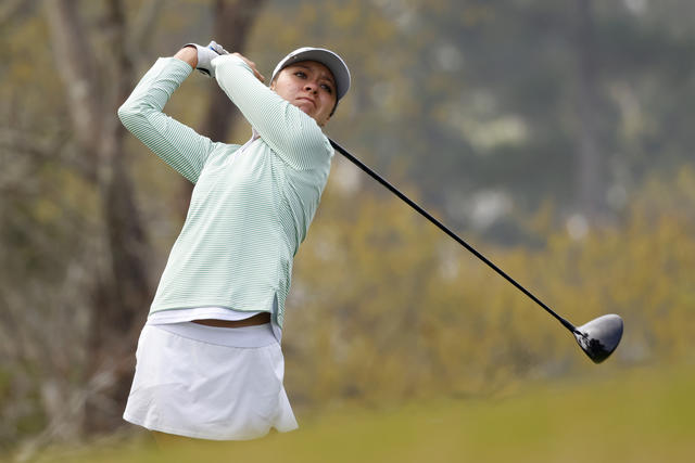 Anna Davis of the United States plays her stroke the No.3 during round one of the Augusta National Women's Amateur.