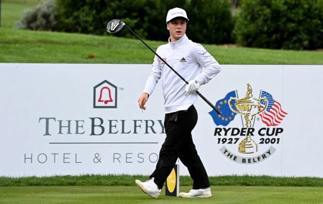 Brendan Lawlor of Ireland on the first tee during the first round of the ISPS HANDA UK Championship at The Belfry on August 27, 2020 in Sutton Coldfield, England. (Photo by Ross Kinnaird/Getty Images)