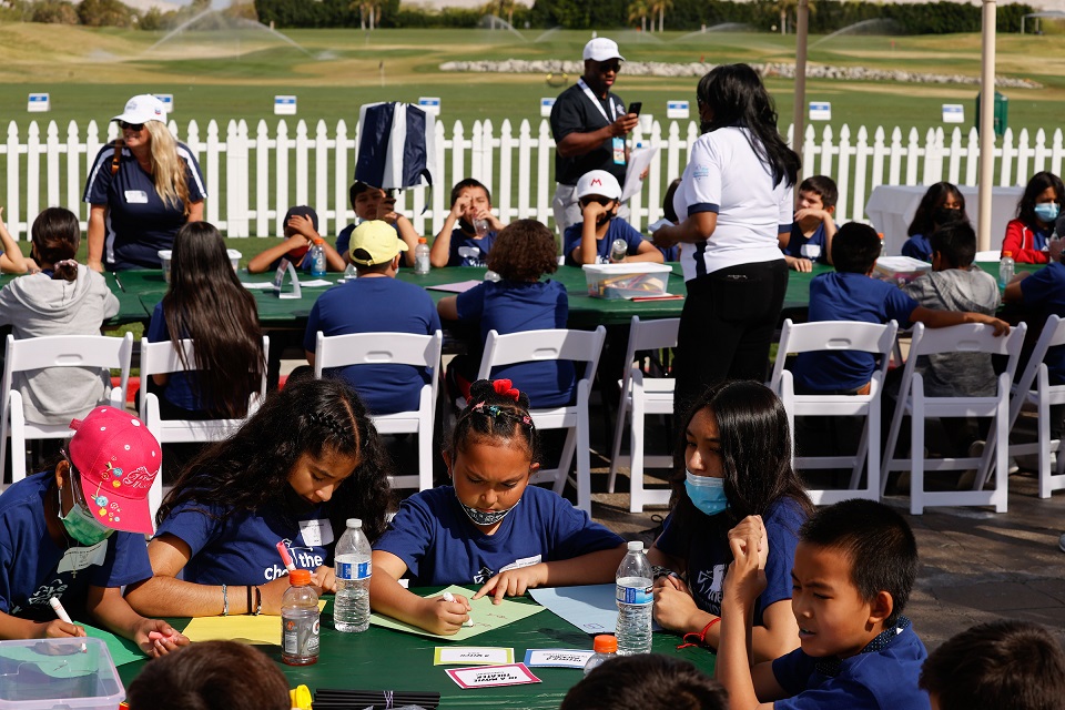 Children participate in the STEM Camp during the first round at the 2022 The Chevron Championship at Dinah Shore Tournament Course at Mission Hills Country Club in Rancho Mirage, Calif. on Thursday, March 31, 2022. (Jason Miczek/IMG)